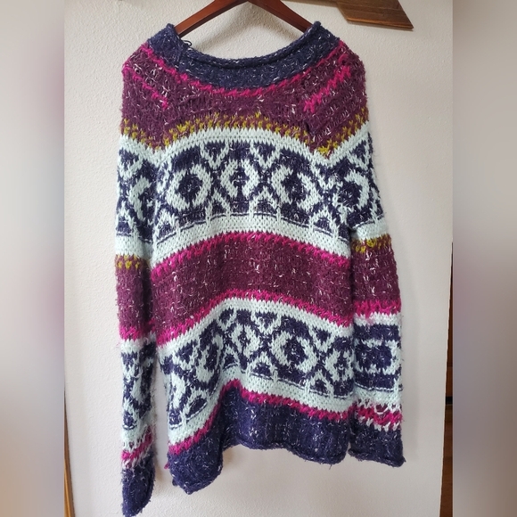 Free People Boho Chunky Multicolored  Tunic Sweater Size M - Picture 5 of 5